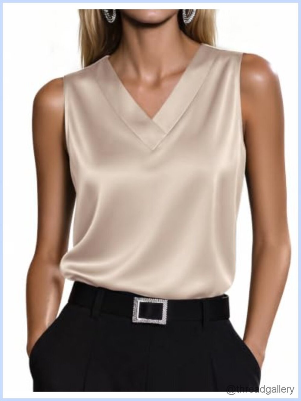 Silk Satin Tank Top V Neck Sleeveless Blouse for Work or Casual